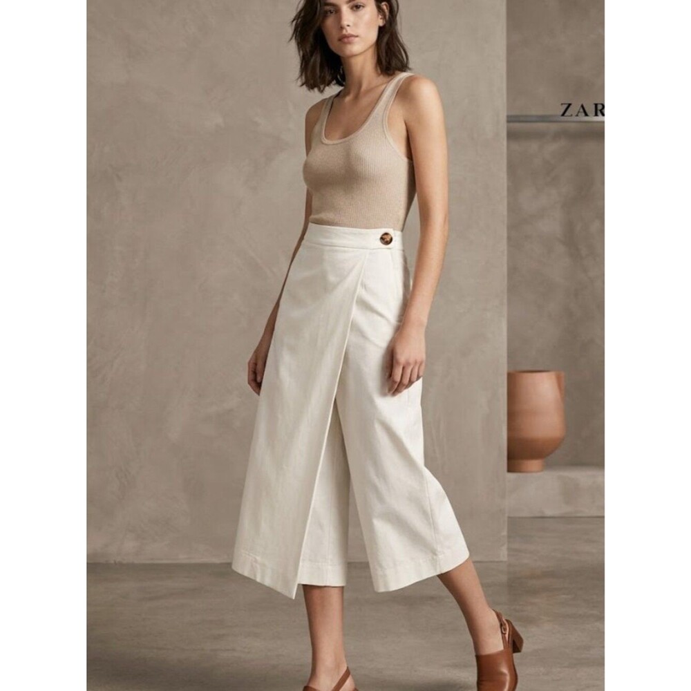 Zara Trafaluc Asymmetric Front-Slit Skort White Size Medium NWT